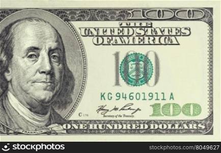 Closeup photo of 100 dollar bill