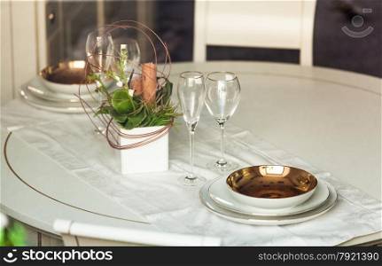 Closeup photo of beautiful served table at restaurant