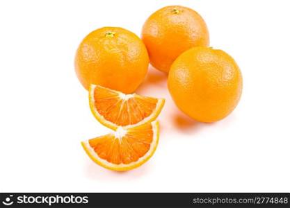 closeup photo of delicious fresh oranges on white background