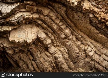 Closeup photo of layered rock formation