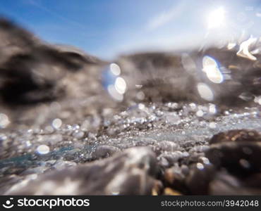 Closeup photograph of Waves coming over camera