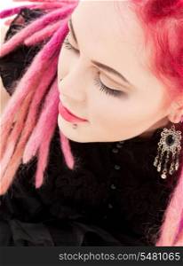 closeup picture of bizarre pink hair girl
