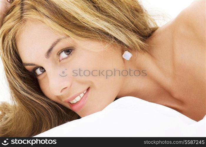 closeup picture of happy beautiful woman face