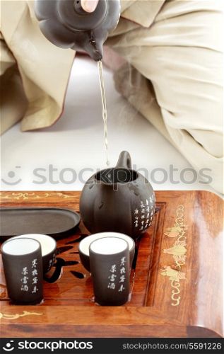 closeup picture of tea ceremony set in action