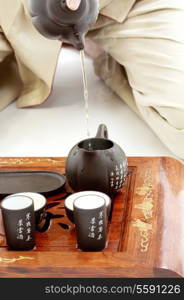 closeup picture of tea ceremony set in action