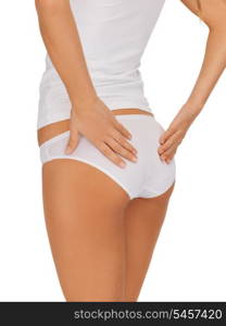 closeup picture of woman in cotton underwear showing slimming concept