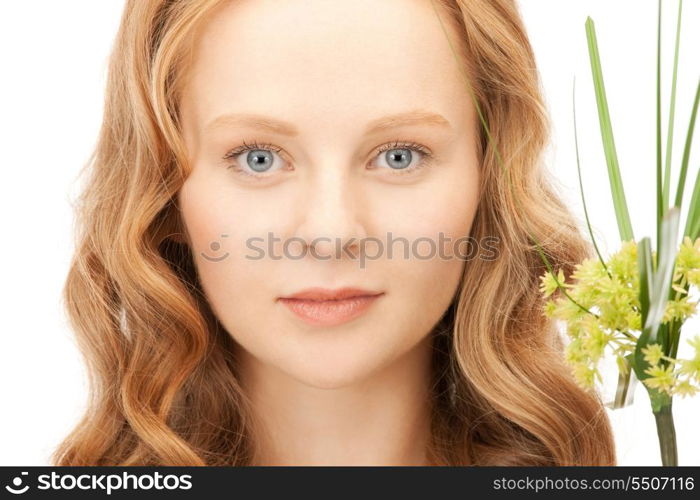 closeup picture of woman with green sprout&#xA;