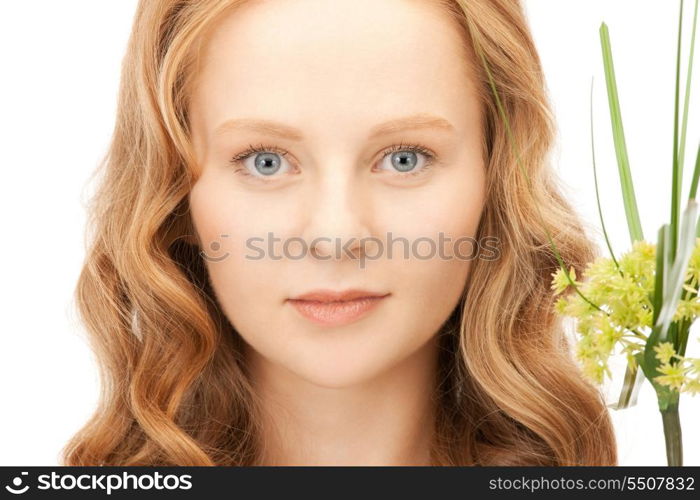 closeup picture of woman with green sprout&#xA;