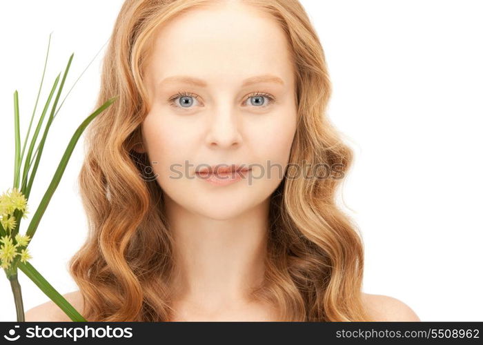 closeup picture of woman with green sprout&#xA;