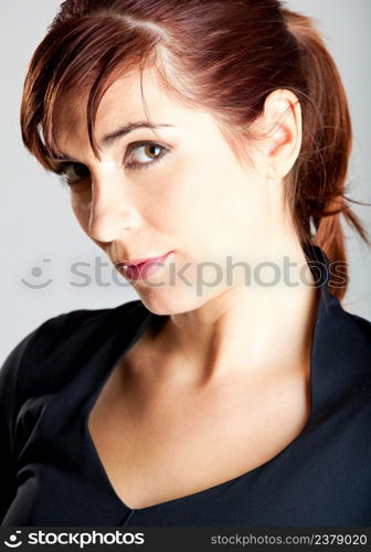 Closeup portrait of a beautiful young woman with a gorgeous face and great eyes