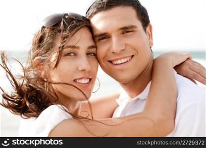 Closeup Portrait Of A Cute Couple Hugging , Outdoor
