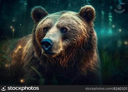 Closeup portrait of a european brown bear. Neural network AI generated art. Closeup portrait of a european brown bear. Neural network AI generated