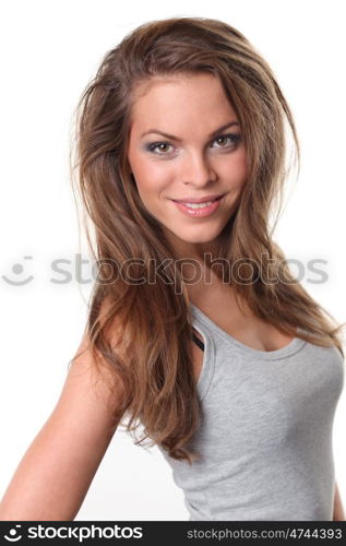 Closeup portrait of a happy young woman smiling