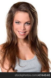 Closeup portrait of a happy young woman smiling