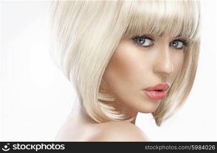 Closeup portrait of an adorable blond lady