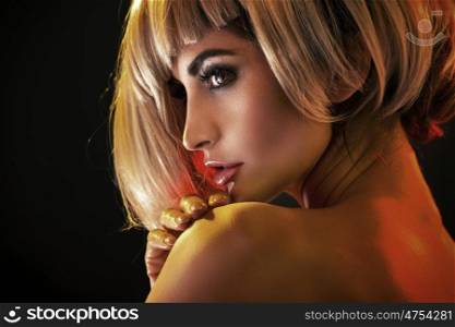 Closeup portrait of blond alluring woman