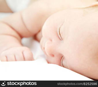 Closeup portrait of cute little baby sleeping
