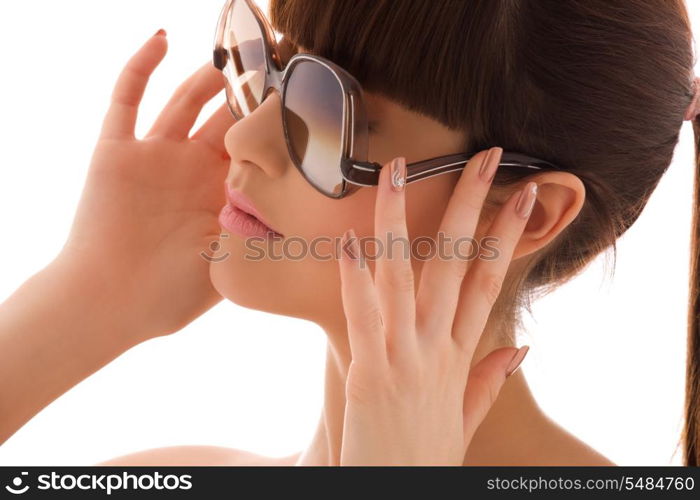 closeup portrait of lovely woman in shades