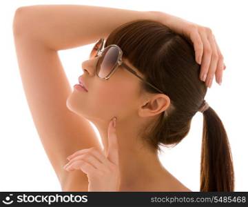 closeup portrait of lovely woman in shades