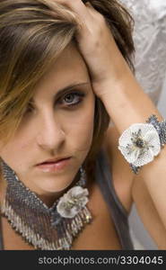 closeup portrait of the beautiful woman with choker