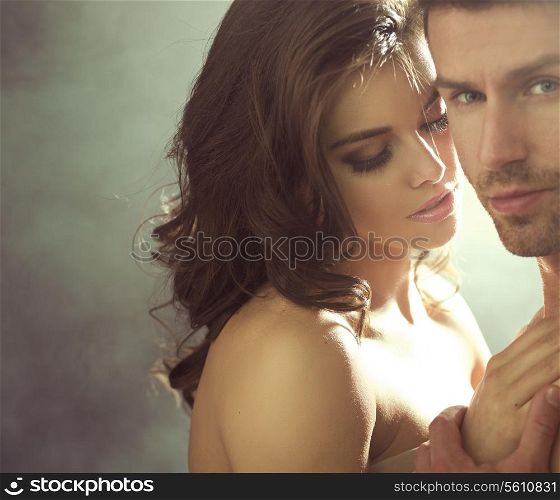 Closeup portrait of the sensual young lovers