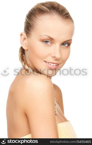closeup portrait picture of beautiful woman in towel