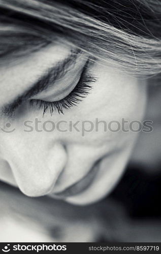 Closeup Portrait Young Woman in Studio