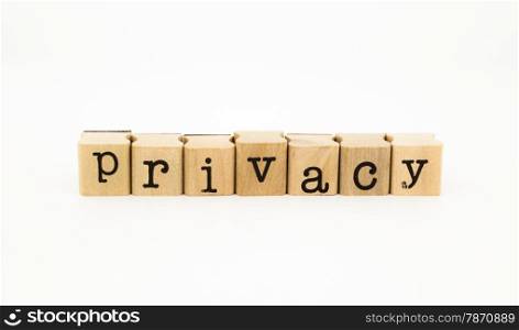 closeup privacy wording isolate on white background, concept and idea