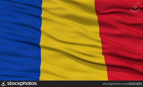 Closeup Romania Flag, Waving in the Wind, High Resolution