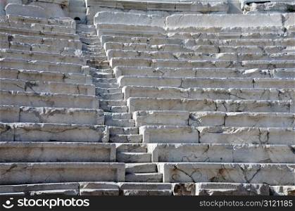 Closeup rows of ancient Roman theater in Plovdiv Old city in Bulgaria