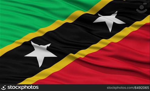 Closeup Saint Kitts and Nevis Flag, Waving in the Wind, 3D Rendering