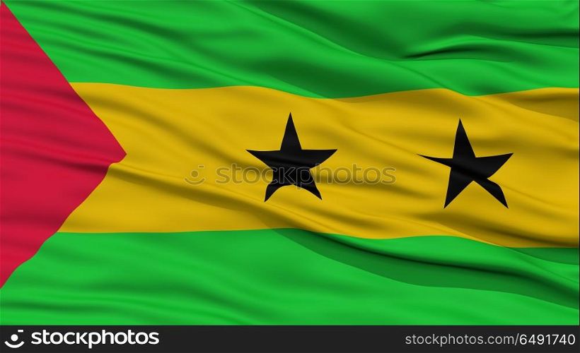 Closeup Sao Tome and Principe Flag, Waving in the Wind, High Resolution
