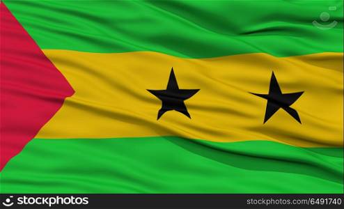 Closeup Sao Tome and Principe Flag, Waving in the Wind, High Resolution