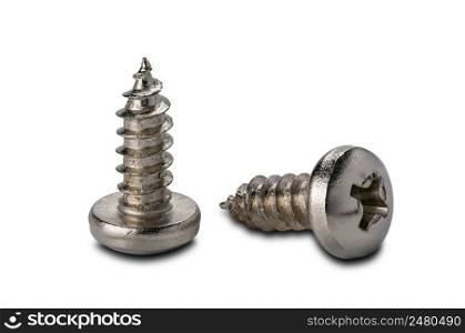 Closeup scene of plain screws isolated on white background with clipping path.
