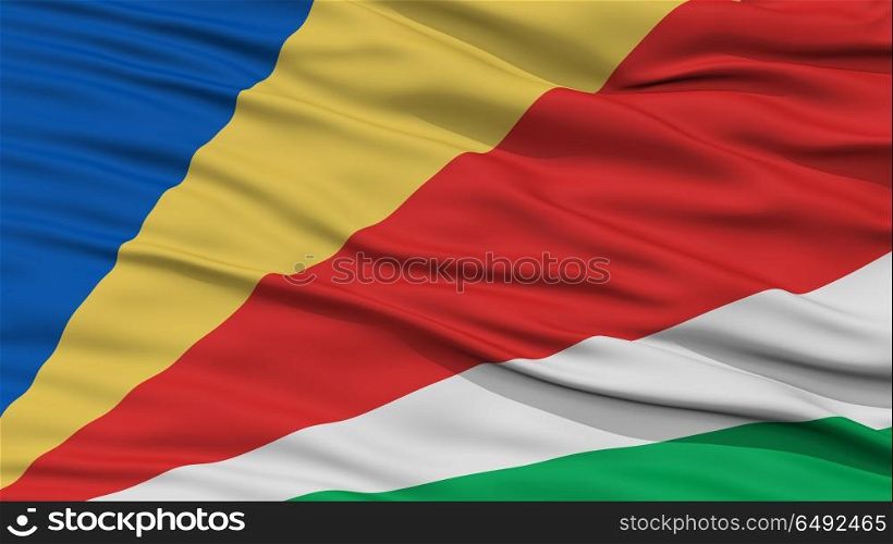 Closeup Seychelles Flag, Waving in the Wind, High Resolution