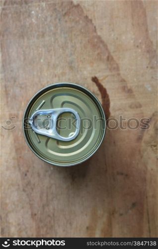Closeup shot from the pull ring on a beverage can, opened aluminum can