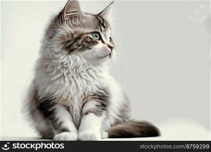 Closeup shot of a cute grey kitty isolated on white background