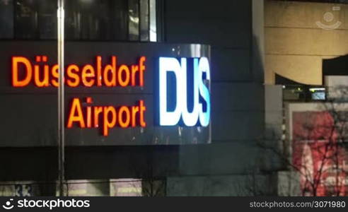 Closeup shot of a lightbox of Dusseldorf Airport.