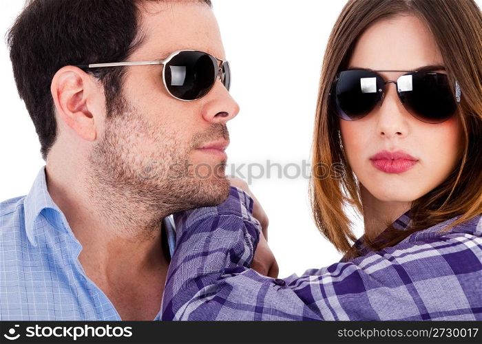 Closeup shot of fashion models wearing sunglasses on a isolated background