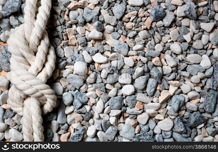 Closeup shot of marine knot lying on seashore covered by pebbles