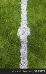 Closeup shot of white marking on grass soccer field