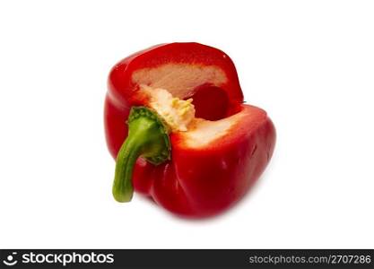 Closeup sliced red pepper isolated on white