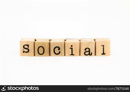 closeup social wording isolate on white background, community and socialization concept and idea