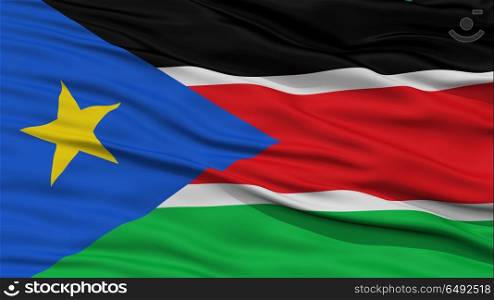 Closeup South Sudan Flag, Waving in the Wind, High Resolution