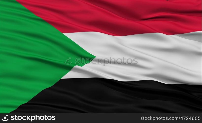 Closeup Sudan Flag, Waving in the Wind, High Resolution