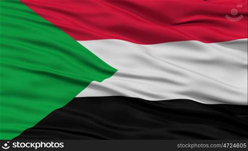 Closeup Sudan Flag, Waving in the Wind, High Resolution