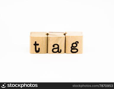 closeup tag wording isolate on white background