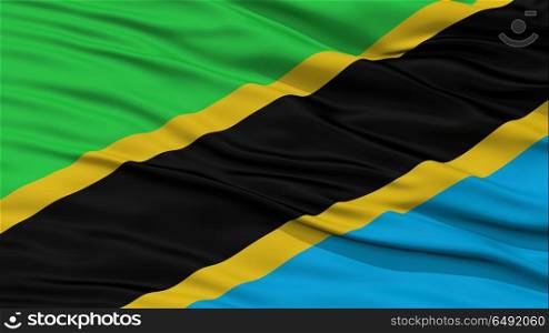 Closeup Tanzania Flag, Waving in the Wind, High Resolution