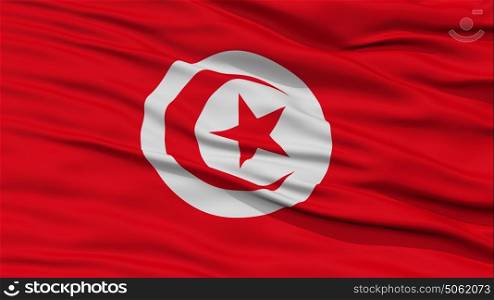 Closeup Tunisia Flag. Closeup Tunisia Flag, Waving in the Wind, High Resolution