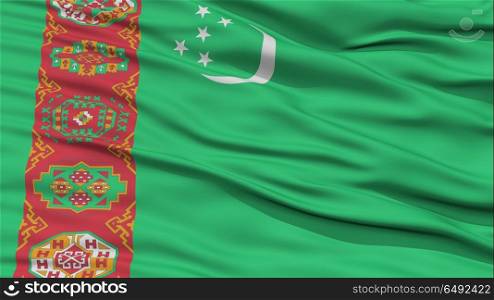 Closeup Turkmenistan Flag, Waving in the Wind, 3D rendering
